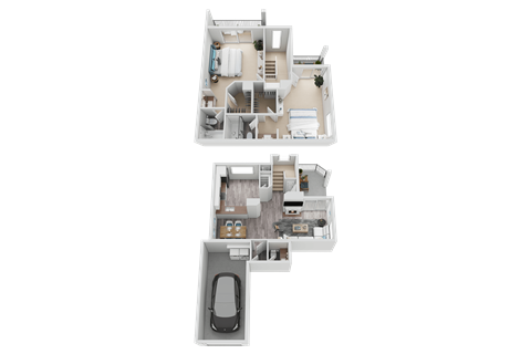 Floor plan for 2 beds, 2.5 baths, 1251 sqft
